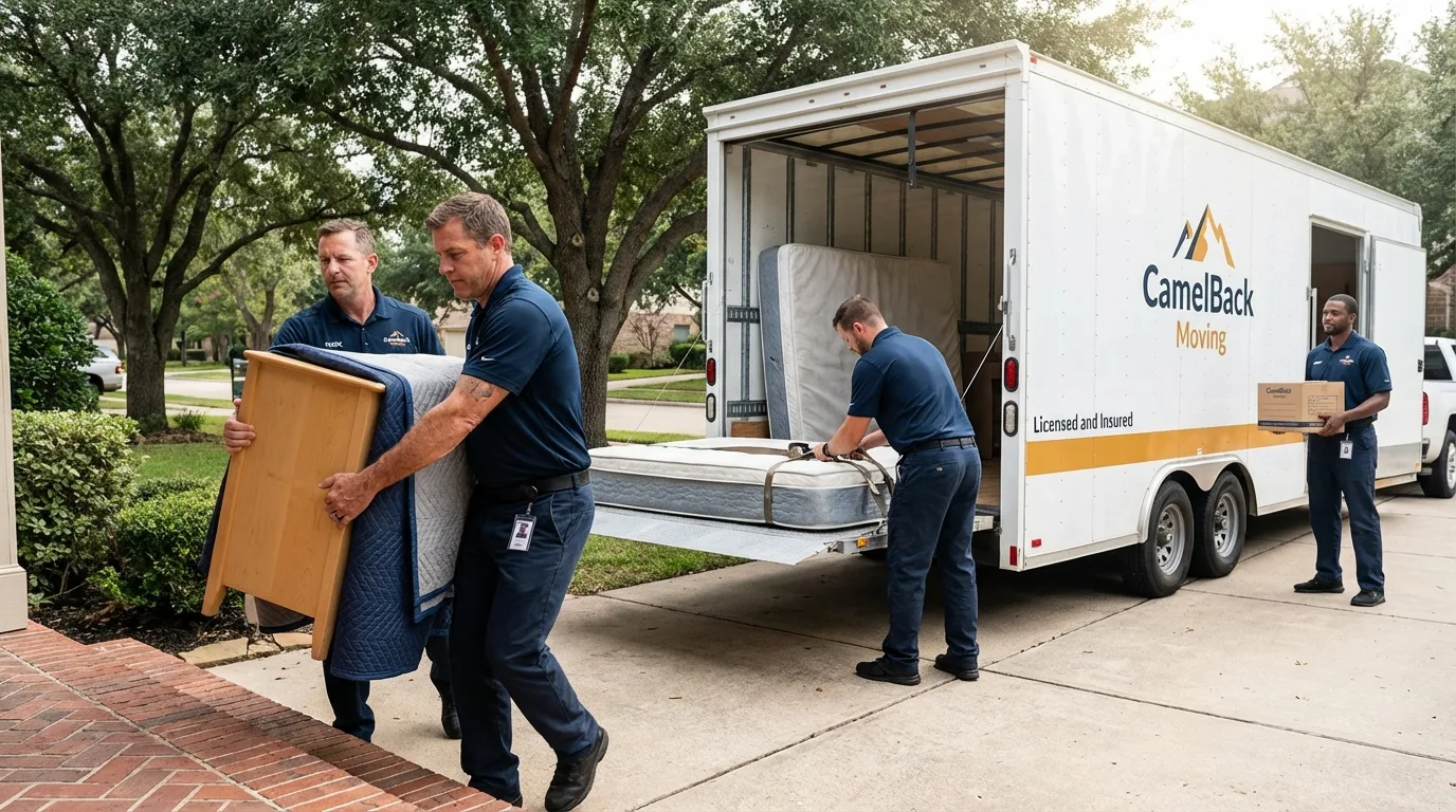 Crew loading residential truck for cross-state move from Deerfield, WI